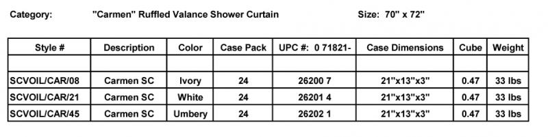 Product Information - "Carmen" Fabric Shower Curtains