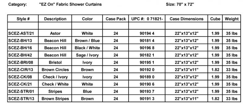 Product Information - "EZ On" Fabric Shower Curtains