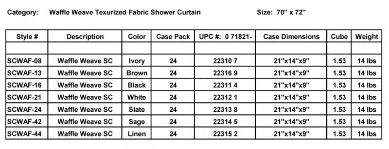 Product Information - Waffle Weave Fabric Shower Curtains